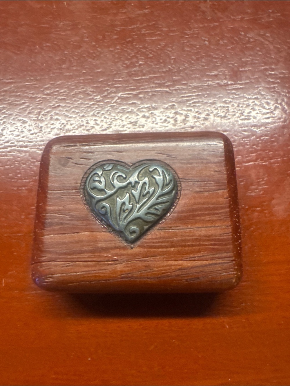 Wooden Heart Trinket Box - Brown with Decorative Metal Heart